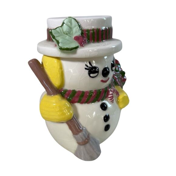 Houston Harvest Snowman Cookie Jar Christmas Ceramic Canister Vintage Holiday 7” - Picture 3 of 15